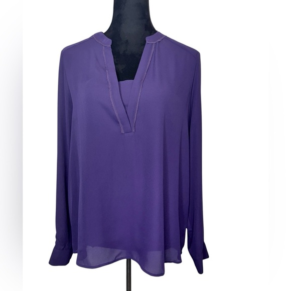 Simply Vera Vera Wang Roll Tab Sleeve Popover Blouse Plum - Picture 3 of 10